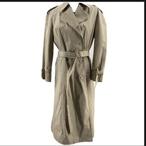Vintage Khaki Tan London Fog Trench Coat Belt Buttons Petite Size 12